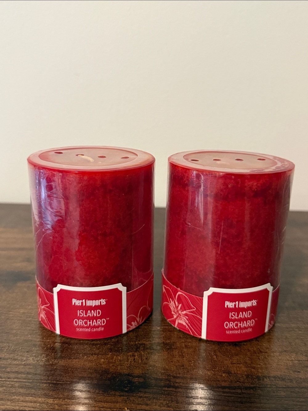 PIER 1 Island Orchard 3x4” Pillar Candles Set of Two NWT New